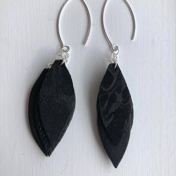 black Leather Earrings - Picture 6 of 7